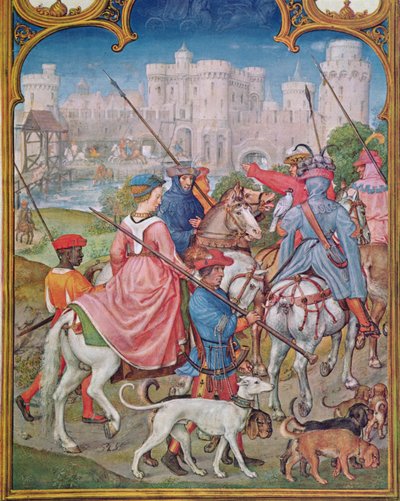 Fol.8v Maand augustus: Vertrek voor de jacht, uit het Breviarium Grimani, ca. 1515 door Flemish School