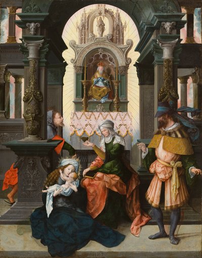 Heilige Familie met St. Anna en St. Joachim, 1525 door Flemish School