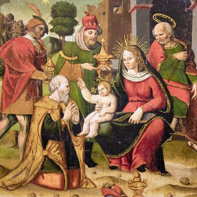 Heilige Familie en Drie Wijzen door Flemish School