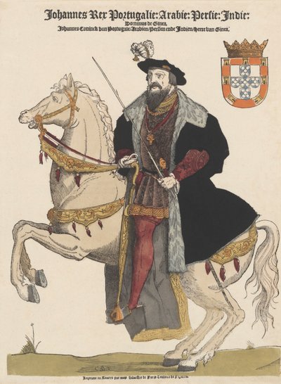 Jan III van Portugal 1502-1557, pub. 16e eeuw gekleurde gravure door Flemish School