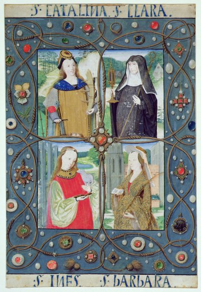Marlay Cutting SP.5: Vier vrouwelijke heiligen, uit een Getijdenboek geproduceerd in Gent of Brugge, c.1510 door Flemish School