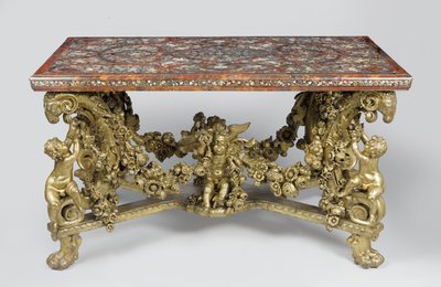 Marktwerktafel op gesneden en vergulde lindehouten basis, 1689 door Flemish School