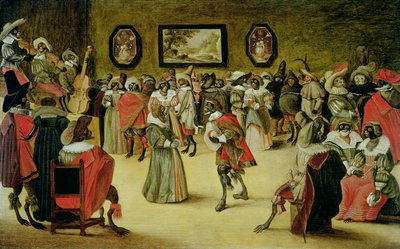 Apen en katten op een gemaskerd bal, 1632 door Flemish School