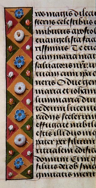 Ms. 1058-1975, f.16r: detail van een bloemenrand uit een Getijdenboek, c.1500 door Flemish School