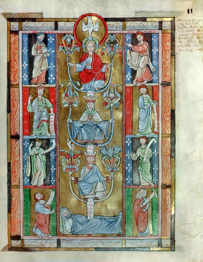 De Boom van Jesse, uit De Laudibus Sancte Crucis door Rabanaus Maurus uit de Abdij van Anchin door Flemish School