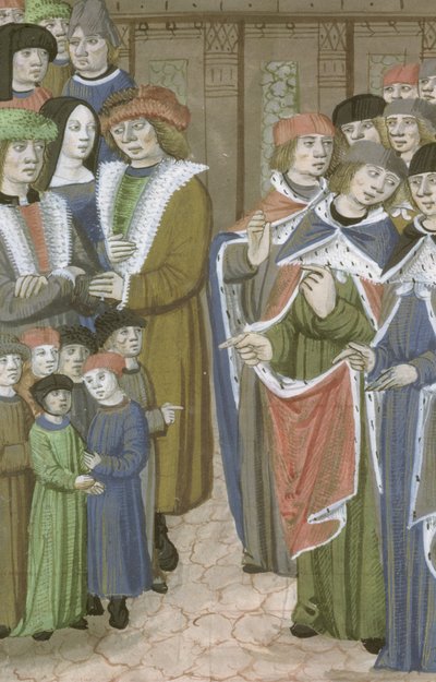 Groep van dokters, mannen, vrouwen en kinderen, uit De Medina Fen I. II, door Avicenna (980-1037) door Flemish School