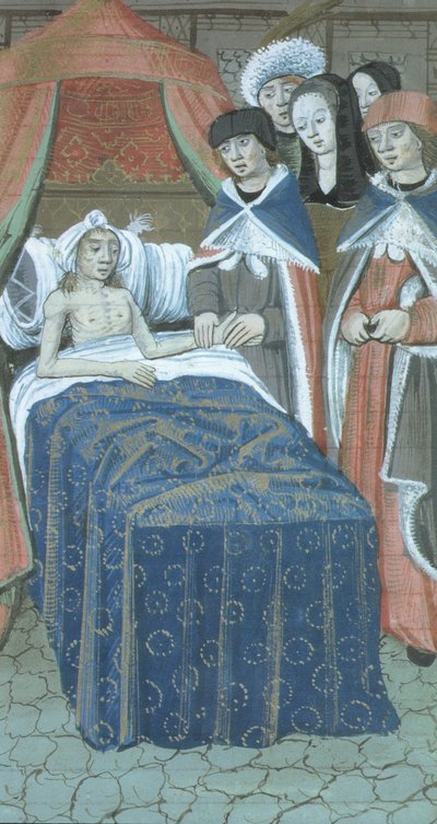 Patiënt in bed met twee dokters, uit De Medina Fen I. II, door Avicenna (980-1037) door Flemish School