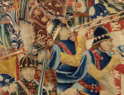 Parochiemuseum van wandtapijten. Vlaamse wandtapijt. De inname van Arzila. Serie Veroveringen van koning Alfonso I van Portugal. Tournai. door Flemish School