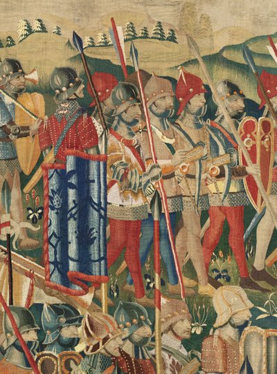 Parochiemuseum van wandtapijten. Vlaamse wandtapijt. De landing in Arzila. Serie Veroveringen van koning Alfonso I van Portugal. Tournai. Wol. door Flemish School