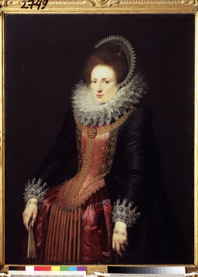 Portret van een dame met een waaier door Flemish School