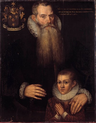 Portret van Charles de Condé (1535-1602) en zijn zoon John in 1592. Vlaamse School van de 17e eeuw. Versailles, Musée des châteaux de Versailles et Trianon door Flemish School