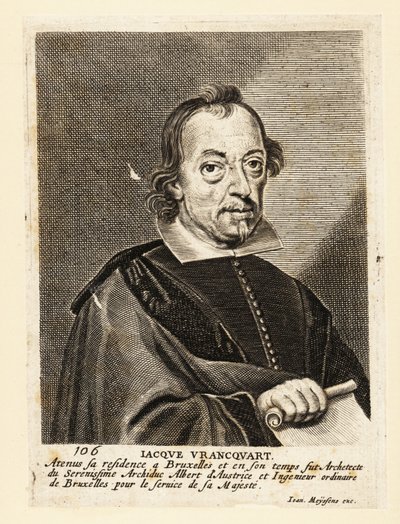 Portret van Jacob Franquart, Vlaamse schilder, architect en graveur door Flemish School