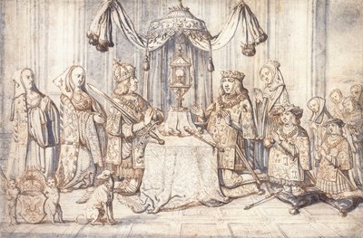 Portretten van keizer Maximiliaan I, zijn vrouw, dochter, zoon en anderen in de Heilige Kapel in Dijon, ca. 1600 door Flemish School