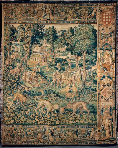 Wandtapijt. Enghien. Tekst “ESPOIR VAINCRA CROY 1589” door Flemish School
