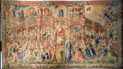 Tapijt dat Voorzichtigheid afbeeldt die aankomt bij het Hof van Goddelijke Wijsheid, uit Brussel door Flemish School