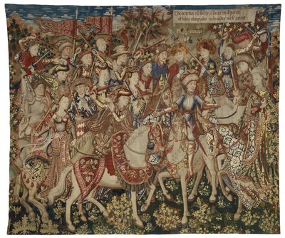 Wandtapijt met Hercules en zijn metgezellen op de berg Olympus, mogelijk gemaakt in Doornik, ca. 1465-70 door Flemish School