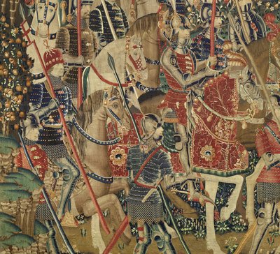Tapijt met de veroveringen van koning Alfonso V van Portugal (Conquistas de Alfonso V de Portugal), Doornik (detail) door Flemish School