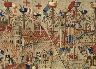Tapijt met de veroveringen van koning Alfonso V van Portugal (Conquistas de Alfonso V de Portugal), Tournai (detail) door Flemish School