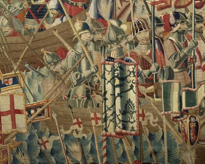 Wandtapijt met de veroveringen van koning Alfonso V van Portugal (Conquistas de Alfonso V de Portugal), Tournai. Detail. (Wol en zijde) door Flemish School