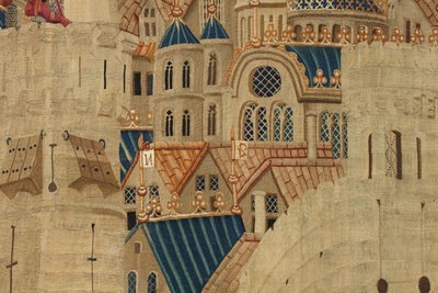 Wandtapijt met de veroveringen van koning Alfonso V van Portugal (Conquistas de Alfonso V de Portugal), Tournai. Detail. (Wol en zijde) door Flemish School