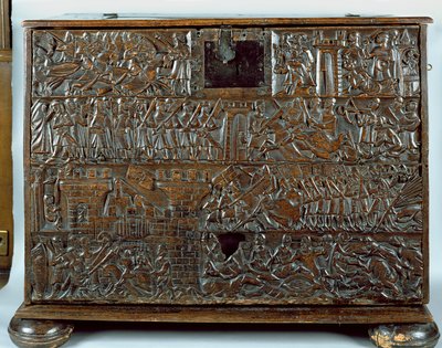 De Kortrijkse Kist met scènes van de Guldensporenslag in Kortrijk in 1302 door Flemish School