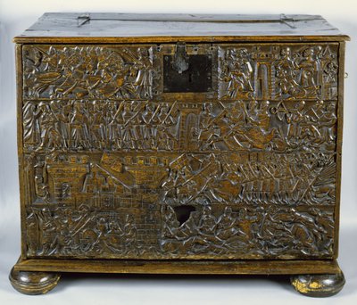 De Kortrijkse Kist met scènes van de Guldensporenslag in Kortrijk in 1302 door Flemish School