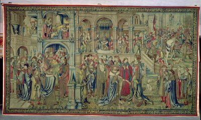 De Dood van het Kind en de Koning wordt Overwinning Beloofd, Wandtapijt van David en Bathseba, ca. 1510-15 door Flemish School