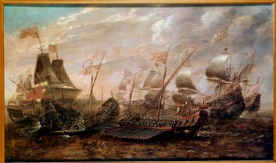 De Onoverwinnelijke Armada Zeeslag waarbij de Spaanse Armada werd verslagen door de Engelse vloot in augustus 1588, Vlaamse school door Flemish School