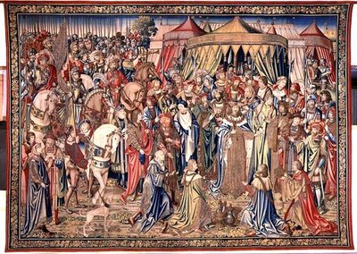 De presentatie van de koninklijke insignes, Wandtapijt van David en Bathseba, c.1510-15 door Flemish School