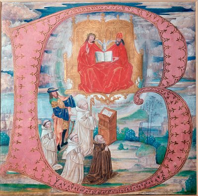 De Heilige Drie-eenheid, initiaal letter B (miniatuur) door Flemish School