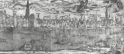 Uitzicht op de Haven van Antwerpen, detail door Flemish School