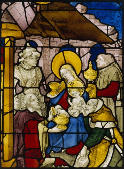 Raam met de Aanbidding der Koningen (glas-in-lood) door Flemish School