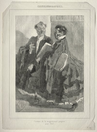 Crinolinografieën (Kostuum van de magistratuur voorgesteld voor 1857) door Félicien Rops
