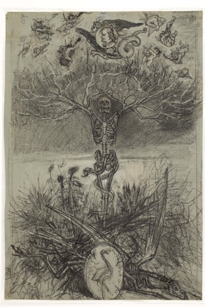 Dutch: Definitieve tekening voor het frontispice Les Epaves van Charles Baudelaire door Félicien Rops
