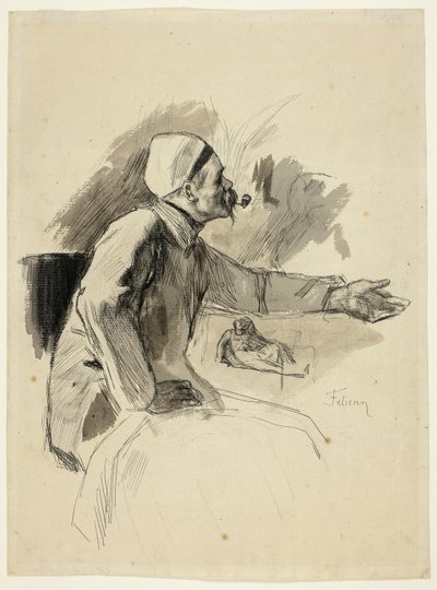 Zittende man met uitgestrekte linkerarm door Félicien Rops
