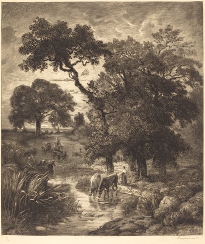 Avond door Félix Bracquemond after Théodore Rousseau