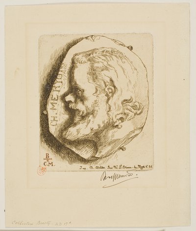 Portret van Meryon in profiel door Félix Henri Bracquemond