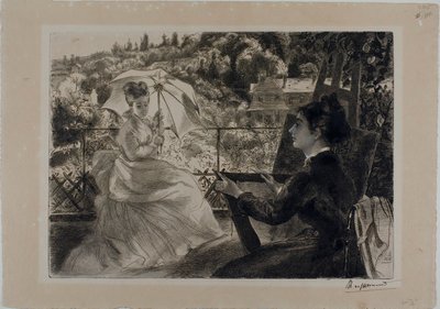 Het terras van de Villa Brancas door Félix Henri Bracquemond