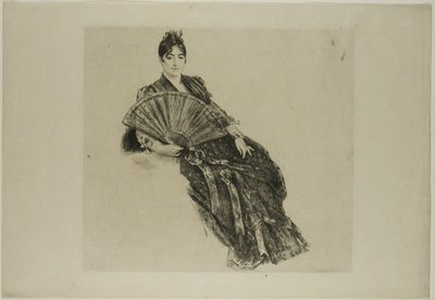 Vrouw met waaier door Félix Henri Bracquemond