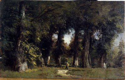 Bosrand (voorzijde), Geanimeerd landschap (achterzijde), tussen 1850 en 1860 door Félix Ziem