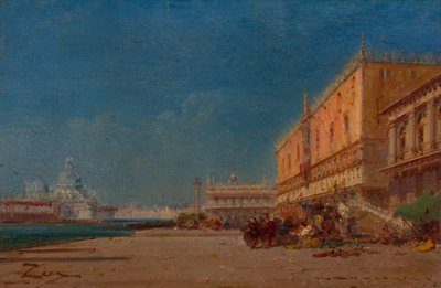 Venetië vanaf de Riva kijkend naar het Piazzale San Marco door Félix Ziem
