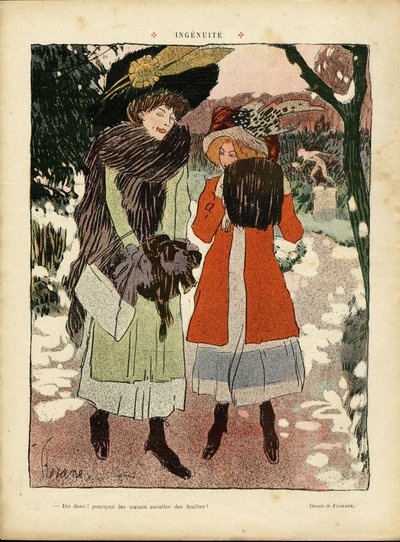 Illustratie van Florane (1872-1940) in Le Rire, 22/01/10 - Ingenuïteit - Mode, Hoed, Openbaar Park door Florane Florane