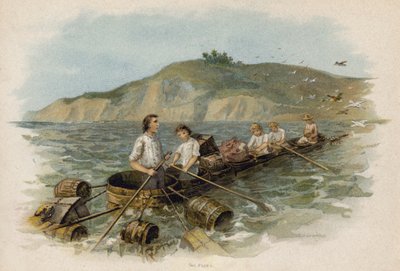 Scène uit De Zwitserse Familie Robinson: naderen van land in de kuipboot door Florence Maplestone