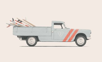Pick-up auto met surfplanken door Florent Bodart