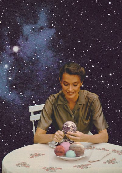 Vrouw die de aarde schilt, 2020 (collage) door Florent Bodart