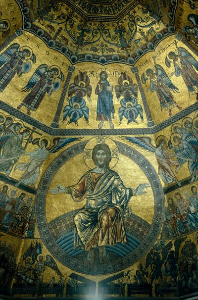 Mozaïek op het koepelvormige plafond van de doopkapel van St. Johannes, Florence door Florentine School