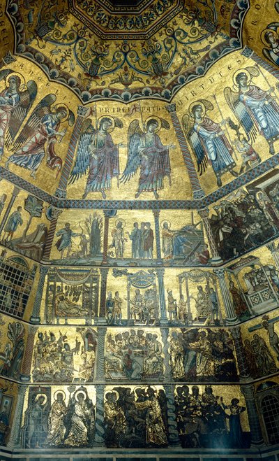 Mozaïek op het koepelvormige plafond van de doopkapel van St. Johannes, Florence door Florentine School