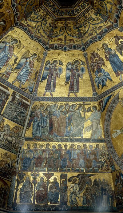 Mozaïek op het koepelvormige plafond van de doopkapel van St. Johannes, Florence door Florentine School