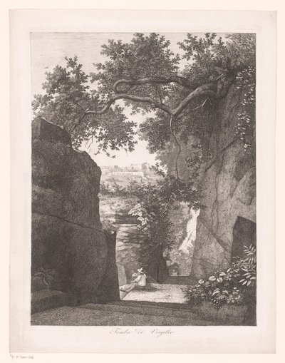 Man met hond, zittend bij het graf van Vergilius Tomba di Virgilio (titel op object) door Florian Grospietsch