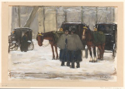 Koetsen en koetsiers in de sneeuw door Floris Arntzenius